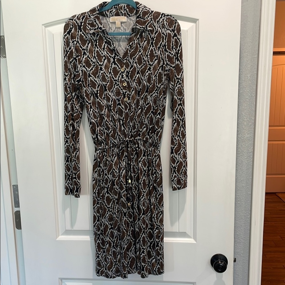Michael Kors Python Jersey MIDI dress Size S, stretch waiste drawstring